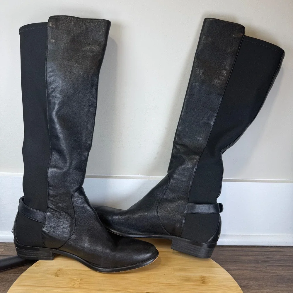 Coach Liza Tall Boots Women 7B Black Leather Stretch Buckle Knee High A8794 Good